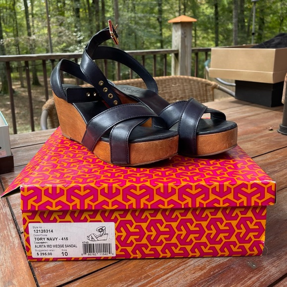 Tory Burch almita mid wedge sandal sz 10 - Picture 1 of 5
